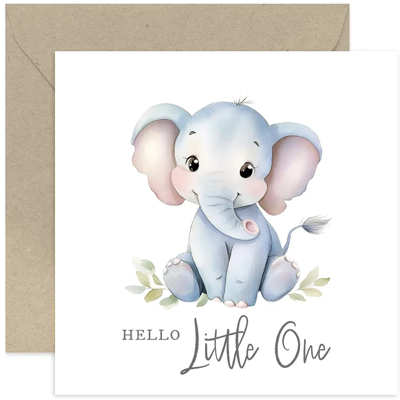 Blue Watercolor Elephant Card for New Parents