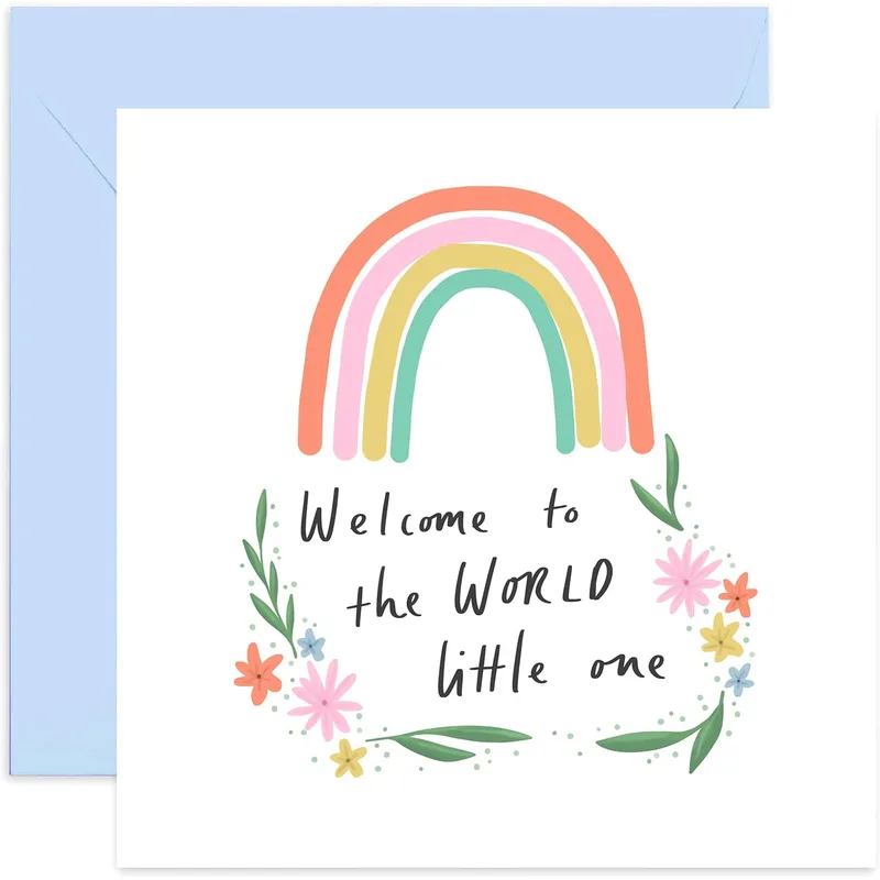 Rainbow Flower Floral Wreath Card for New Baby Celebrations