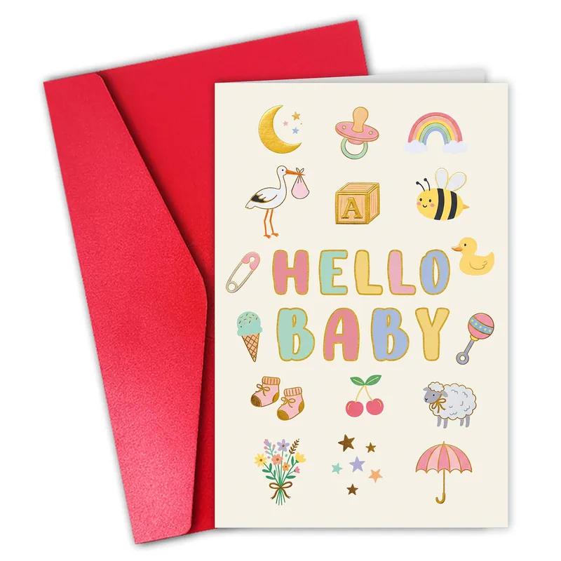Hello Baby New Baby Card Pastel Icons Welcome