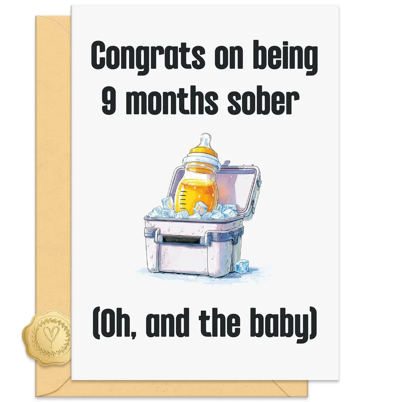 Baby Bottle Cooler Sobriety Card – Cooler with baby bottle and sobriety congratulations text – Greeting Card in natural