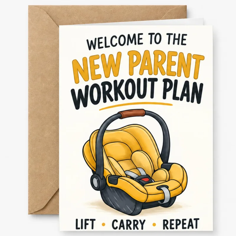 Yellow Car Seat New Baby Card for New Parents