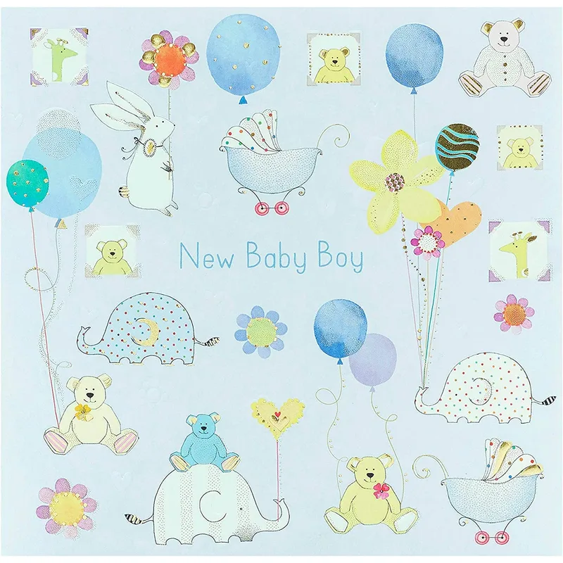 Teddies Balloons Pattern New Baby Card Celebrates a New Arrival