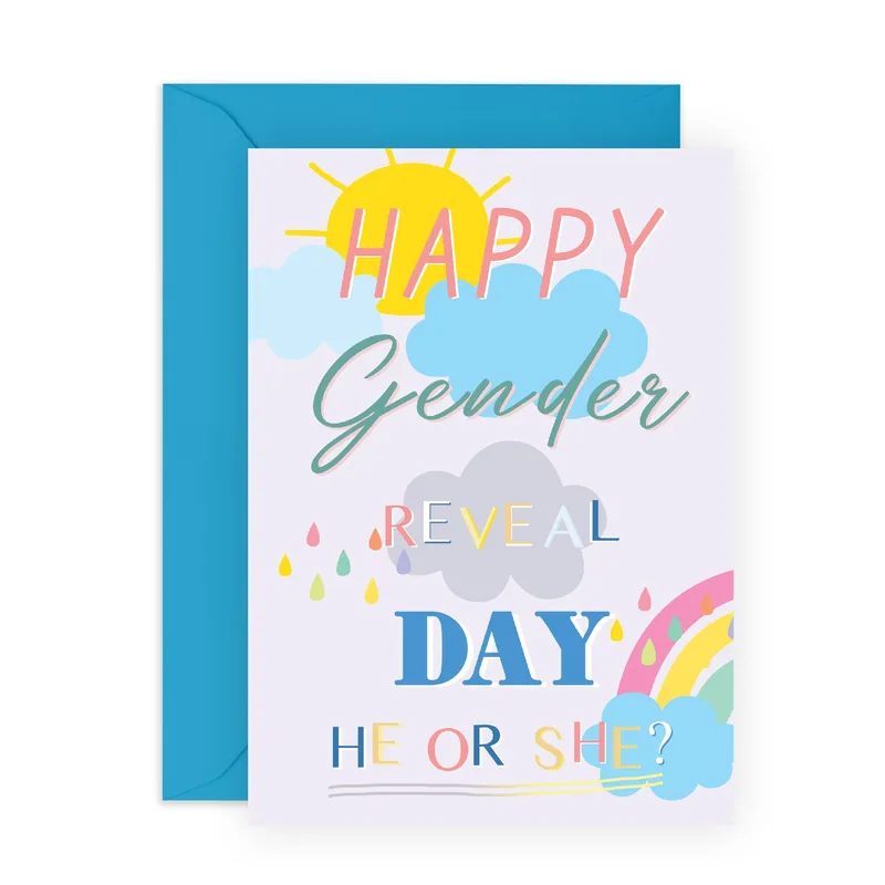 Rainbow Blue Gender Pregnancy Card Celebrating the Big Reveal