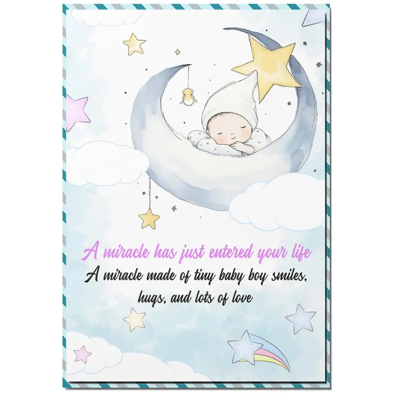 Sleeping Crescent Moon New Baby Card Celebrating a Tiny Miracle