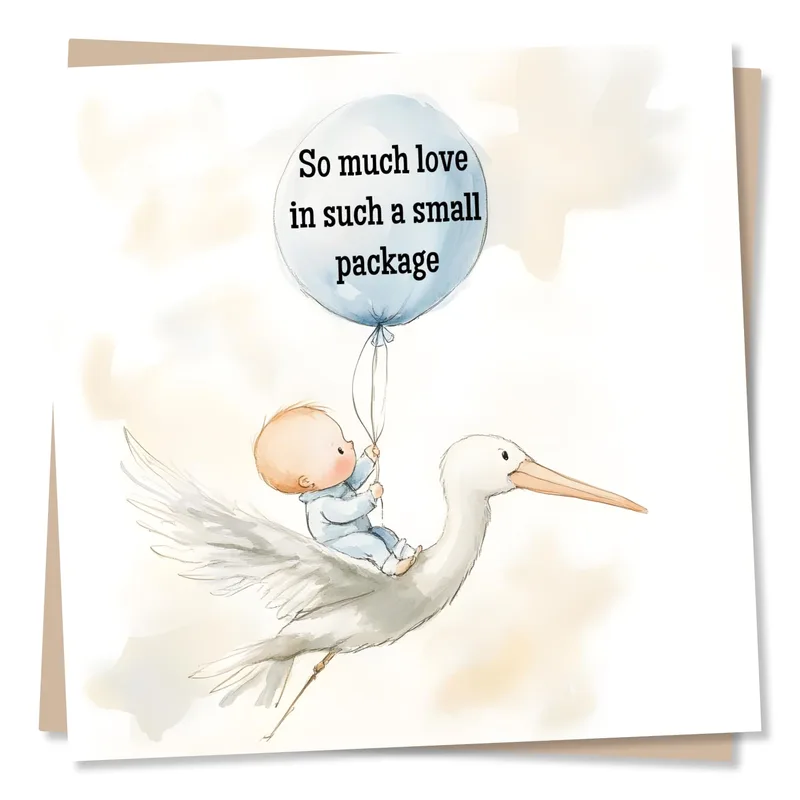 Carrying Baby Balloon New Baby Card – Greeting Card in natural