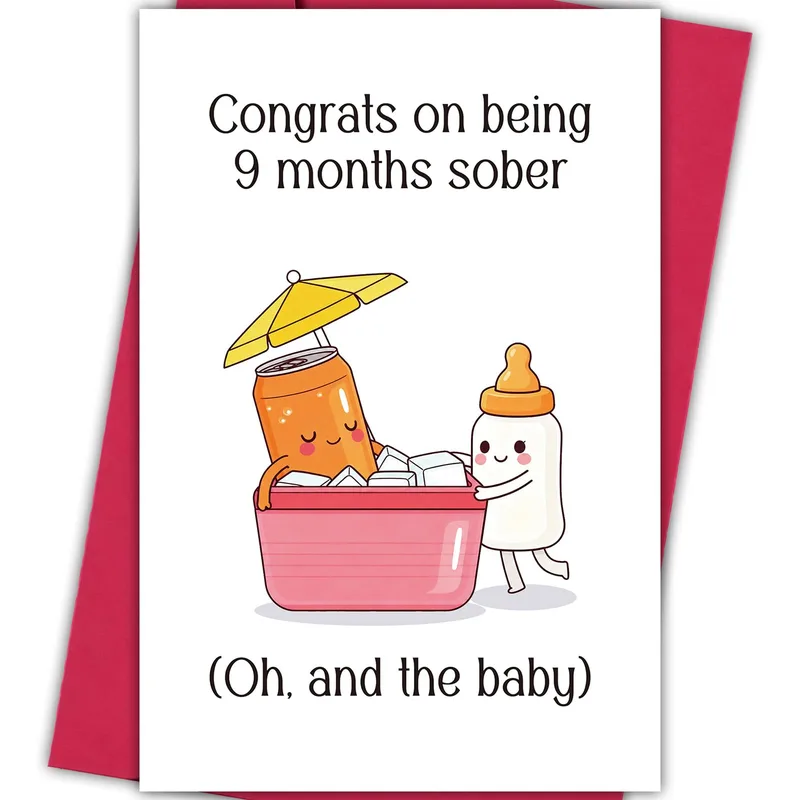 Cooler Bottle Sobriety Card Celebrating Nine Months of Recovery
