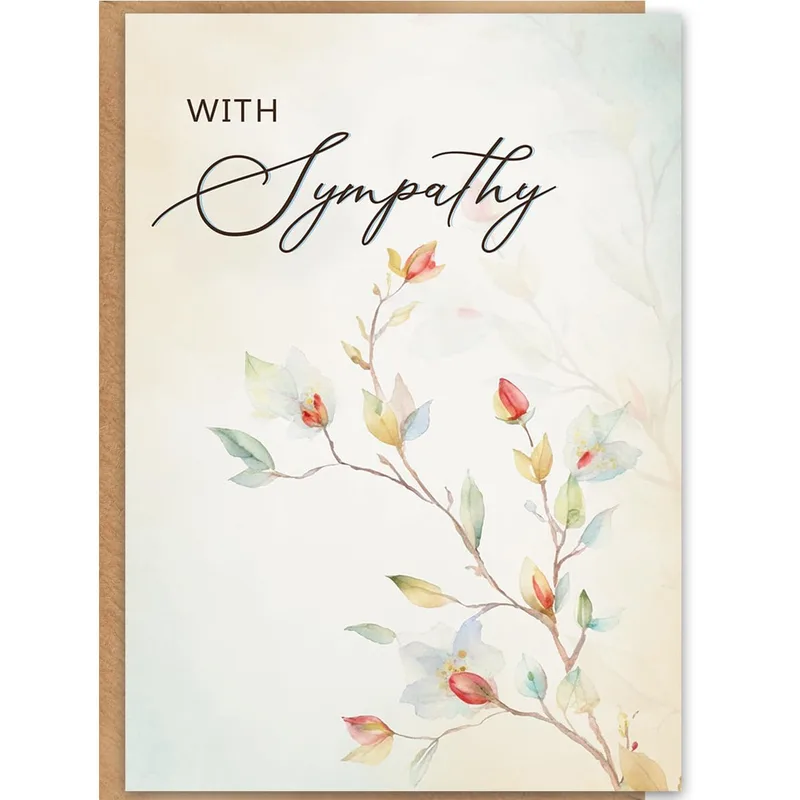 Floral Sympathy Card with a Watercolor Branch and Soft Blooms