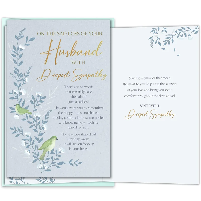 Sympathy for Loss of Husband Card with Blue Floral Birds