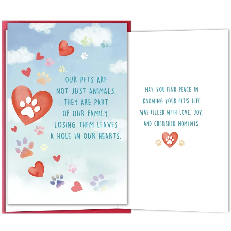 Pet Loss Card with Paw Prints and Hearts