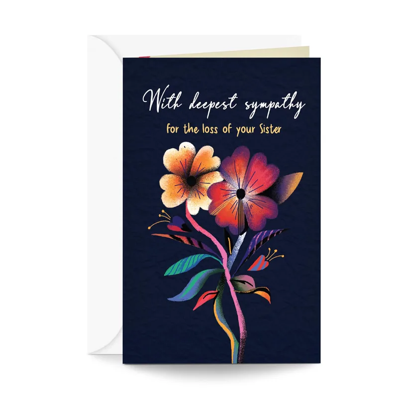 Sympathy for Loss of Sister Card: Dark Blue Bouquet