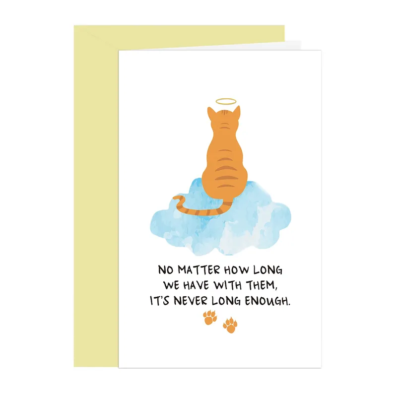 Cat Memorial Card with a Tabby Angel on a Cloud
