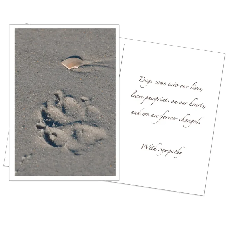 Dog Loss Card with a Pawprint in the Sand