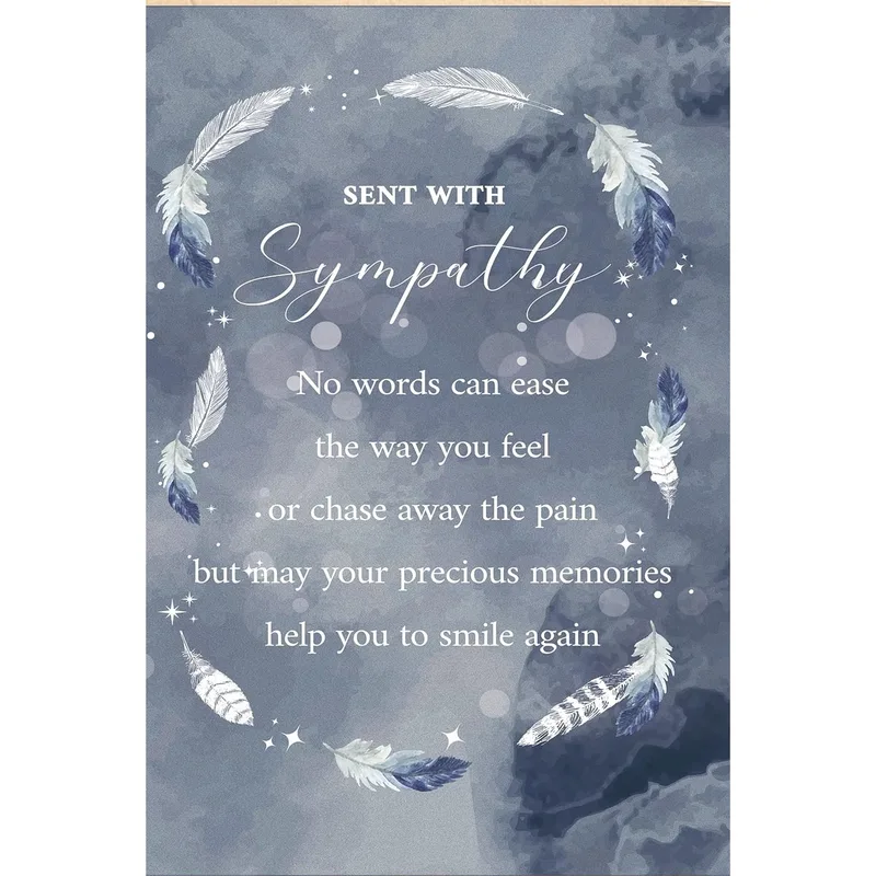 Sympathy Condolence Card with Blue Feathers and a Gentle Message