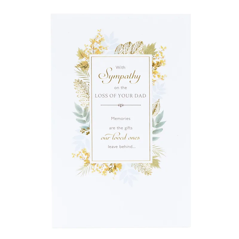 Sympathy Loss of Dad Card: Gold Floral Wreath