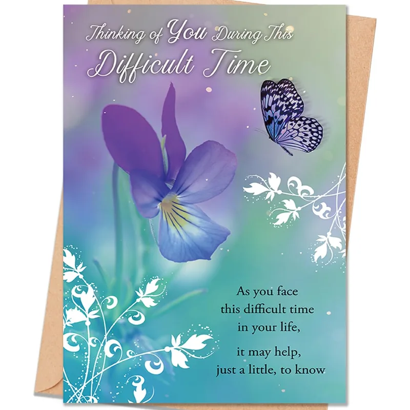 Difficult Time Card with a Violet and Butterfly Design