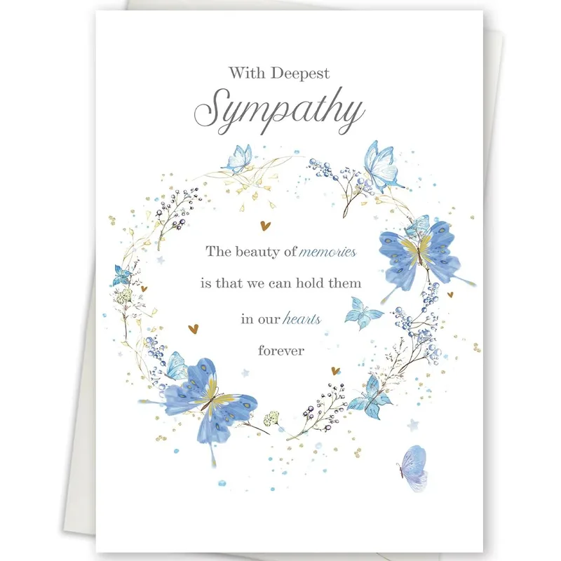 Beauty of Memories Card: Blue Butterfly Sympathy Card