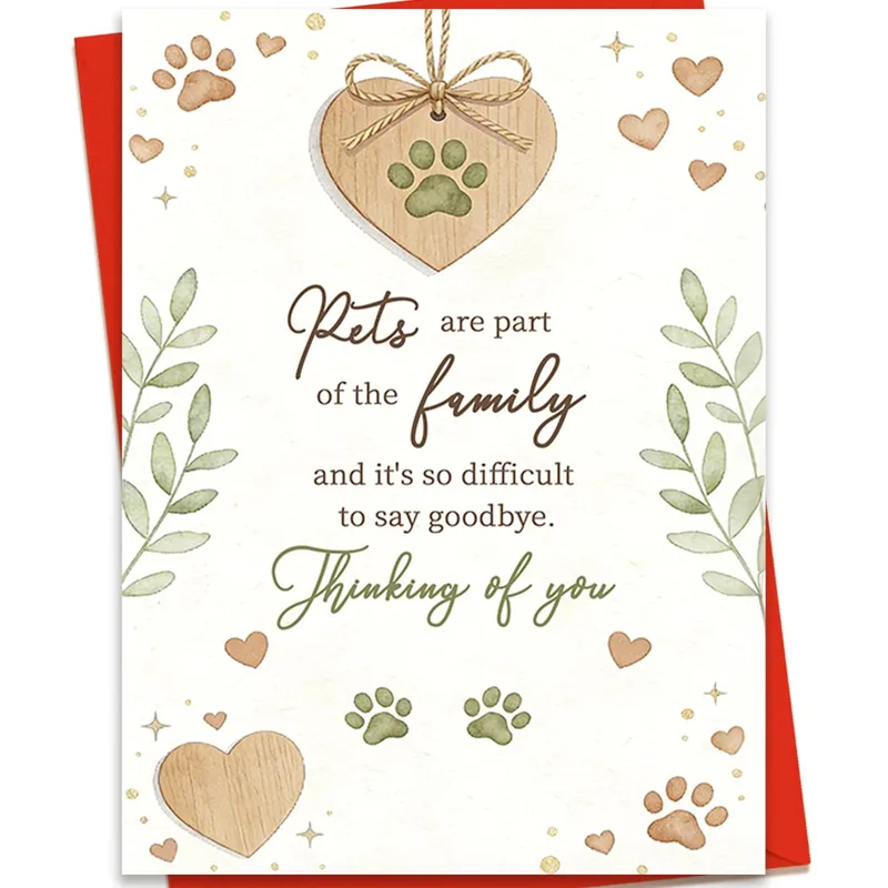 Pet Passing Condolence Card with a Wooden Paw Heart
