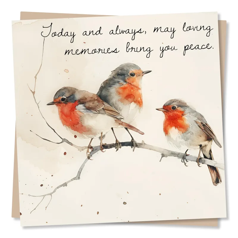Memories Sympathy Card with Three Watercolor Robins