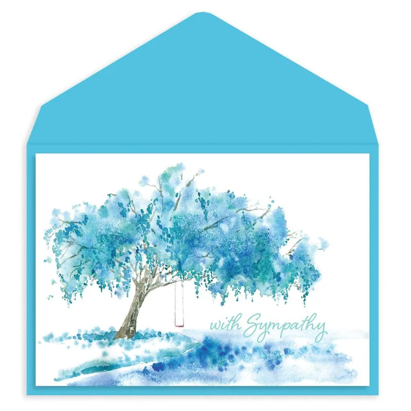 Blue Watercolor Tree Sympathy Card for Loss and Grief