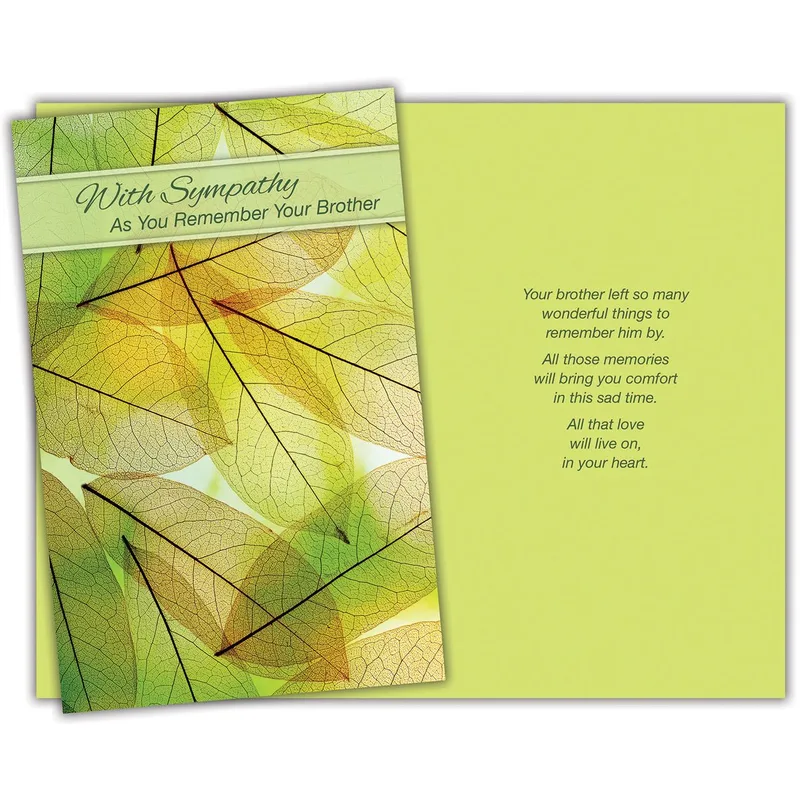 Brother Sympathy Card with Green Autumn Leaves