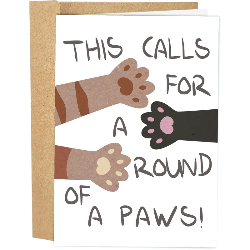 Cat Pun Card: A Round of Paws for Your Big Day