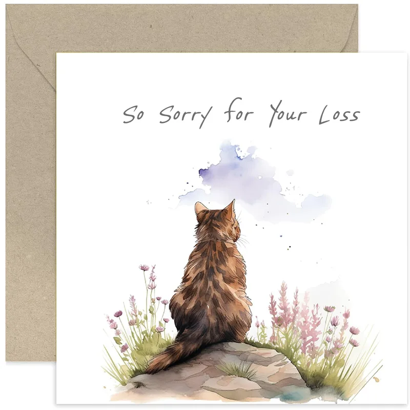 So Sorry for Your Loss Card: A Quiet Watercolor Cat Sympathy Card
