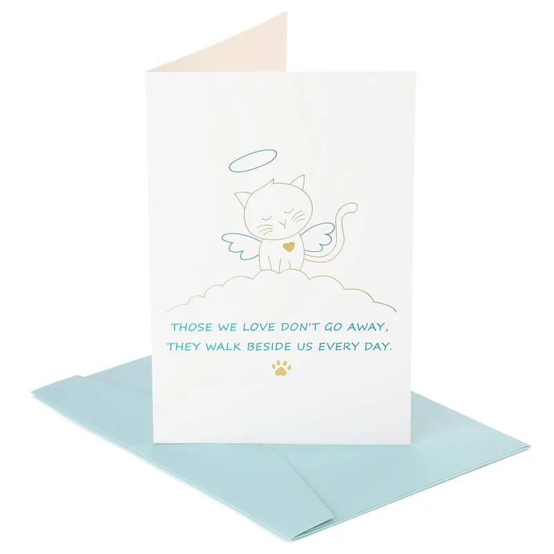 White Cat Angel Illustration Card for a Loss of Cat