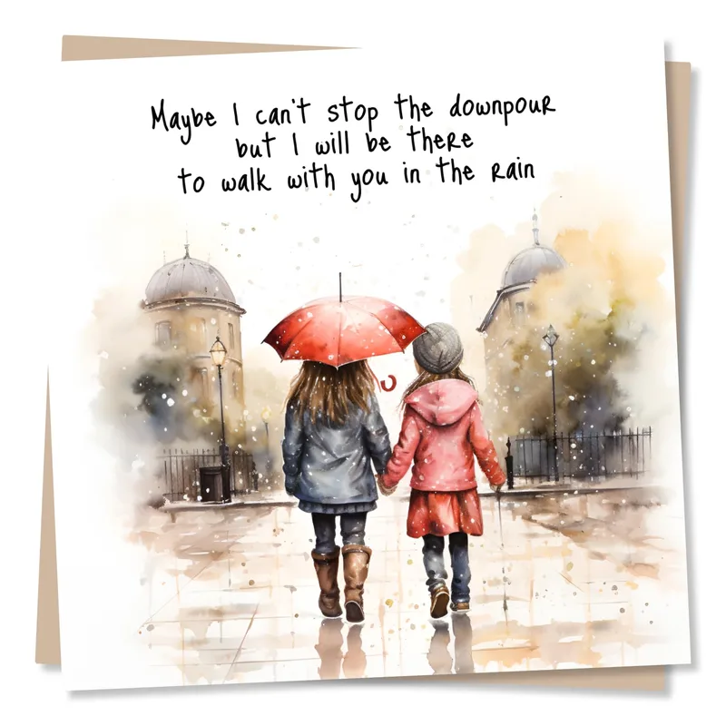 Sympathy Support Card: Walking Together Through the Rain