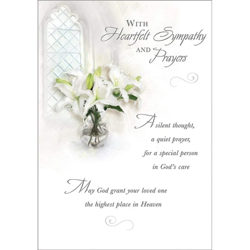 Sympathy Prayers Card with White Lilies and Vase