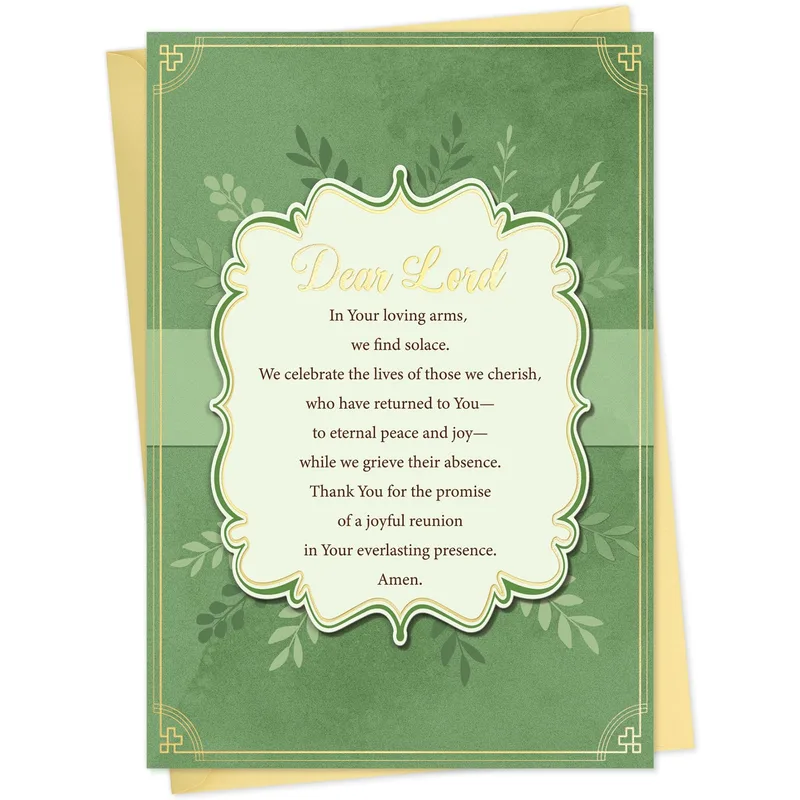 Sympathy Prayer Card with a Green Floral Frame