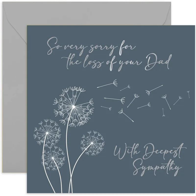 Deepest Sympathy Dad Card with Dandelions on Slate Blue