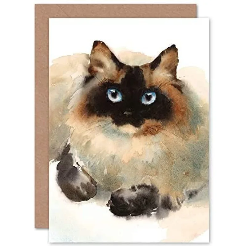 Ragdoll Cat Card with a Soft Watercolor Portrait