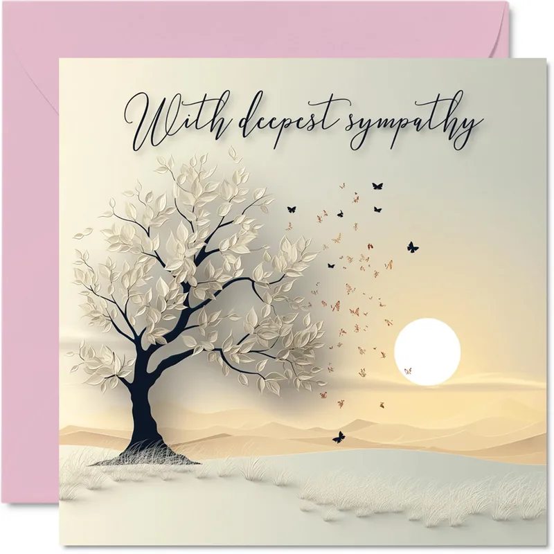 Cream Tree Sunset Scene Card for Sympathy Moments