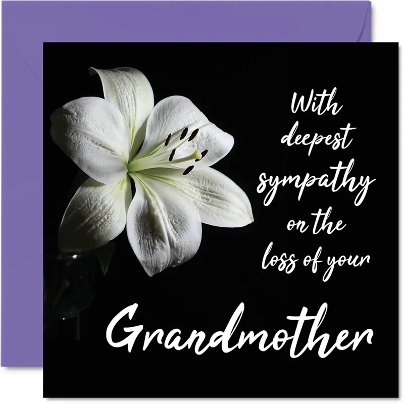 Sympathy for Loss of Grandmother Card: White Lily on Black