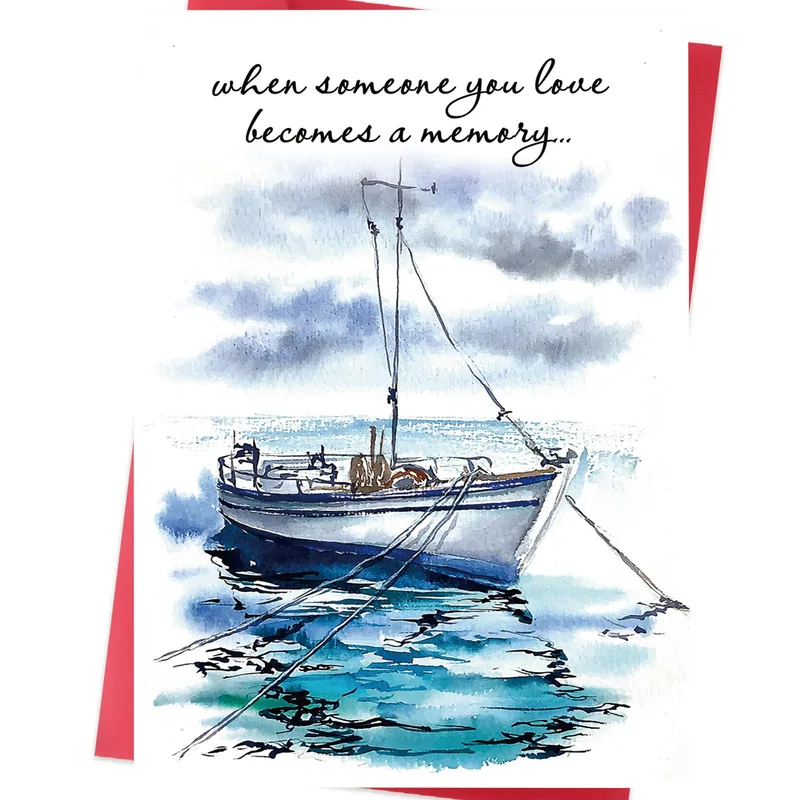 Sympathy Boat Watercolor Card for a Loss of Love