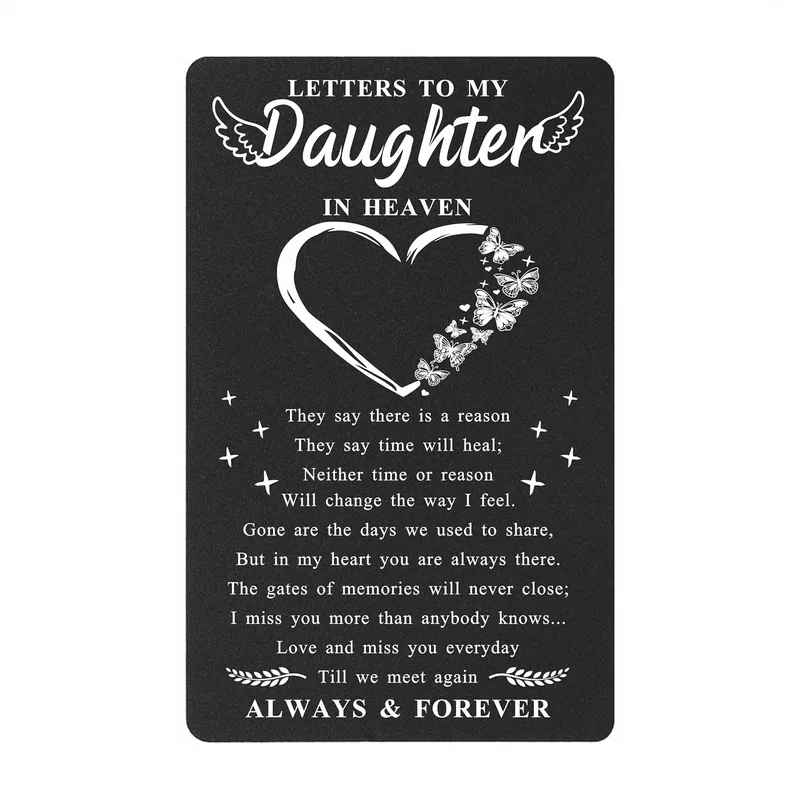Memorial for Daughter Card with a Black Heart of Butterflies