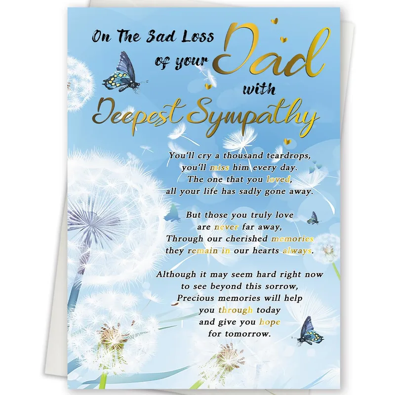 On The Sad Card – Sympathy card: On The Sad Loss of your Dad, with Deepest Sympathy – Greeting Card in black