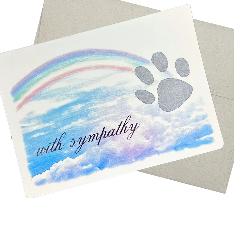 Pet Memorial Sympathy Card with a Rainbow and Paw Print