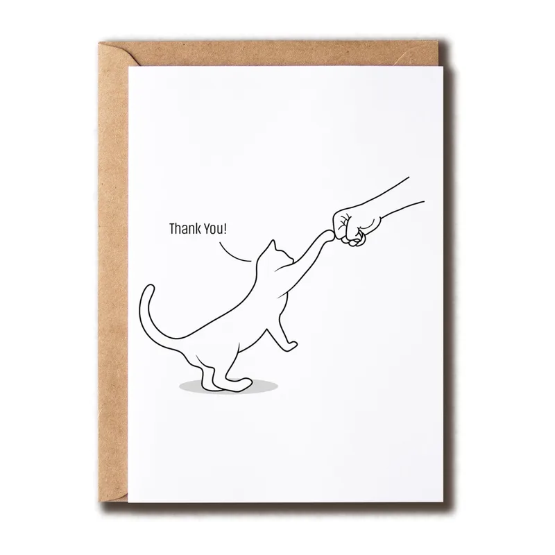 Cat Lover Thank You Card with a Playful Paw Bump