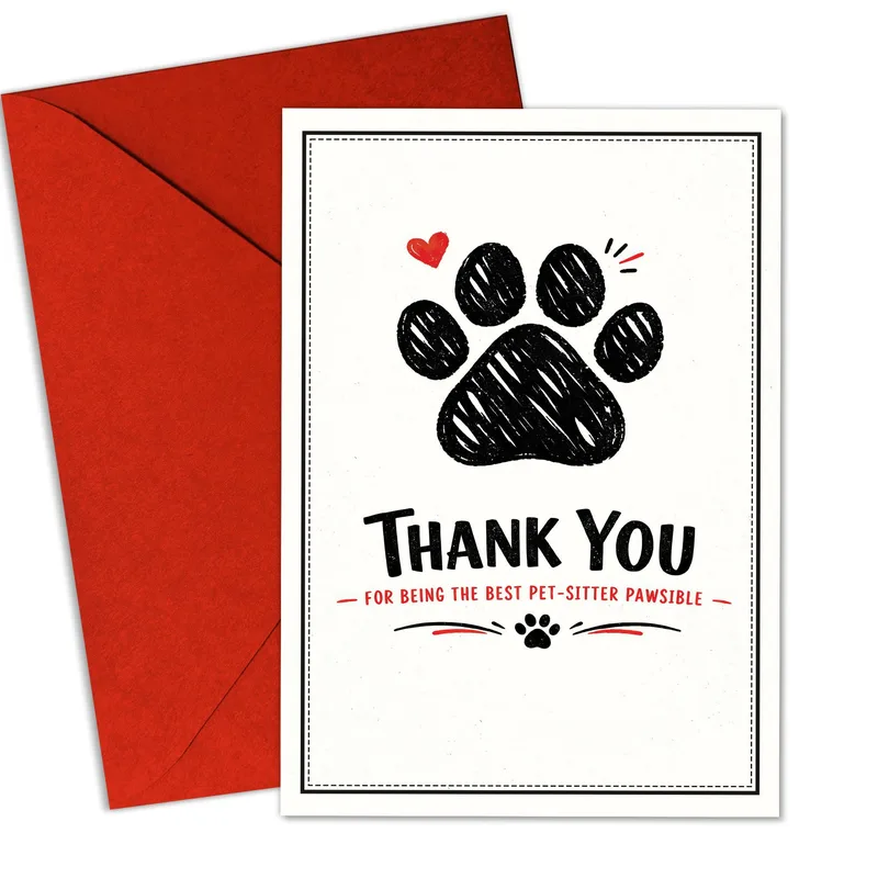 Pet Sitter Thank You Card with a Scribbled Black Paw