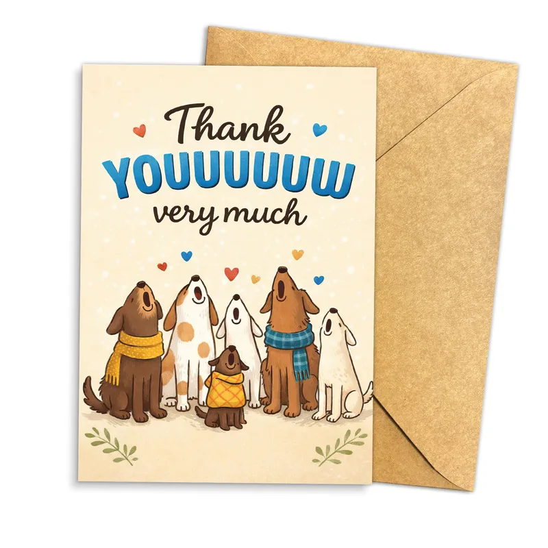 Thank You Very Much Card with Cartoon Dogs in Scarves