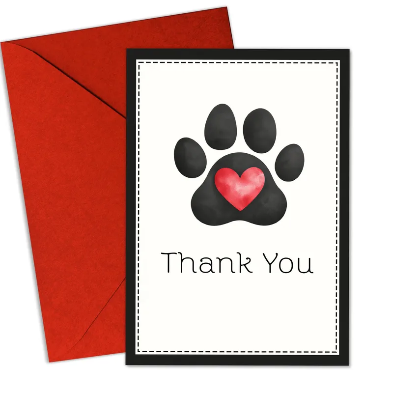 Pet Thank You Card for Dog Lovers with Paw Print Heart Design
