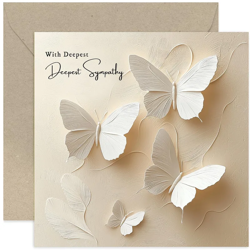 White Butterfly Sympathy Card with Deepest Sympathy