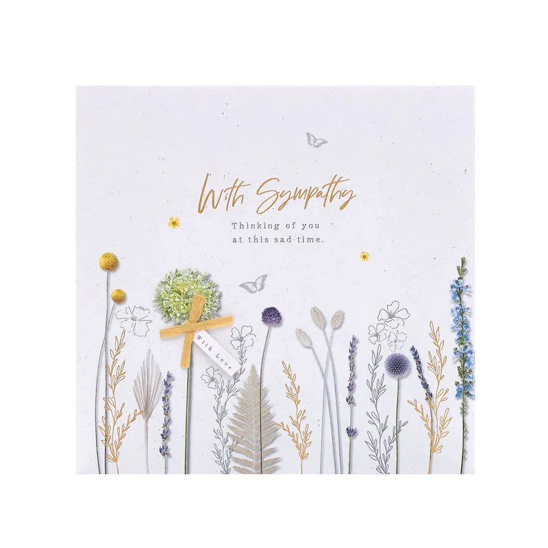 Sad Time Sympathy Card with Gold Dried Flowers