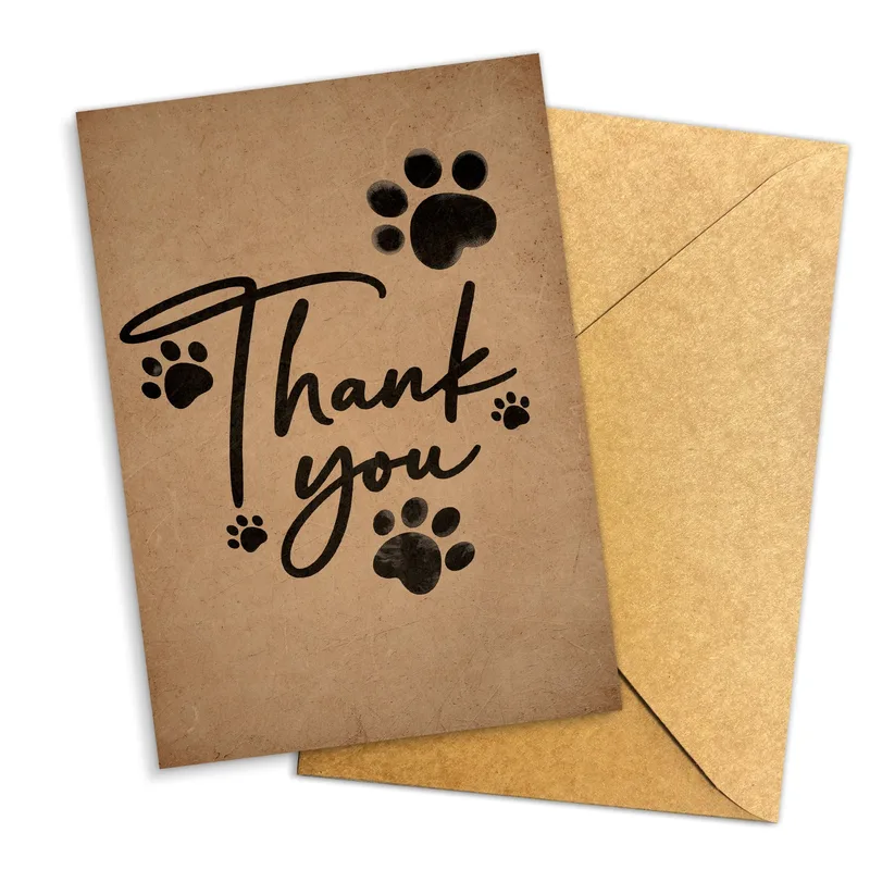 Thank You Dog Card: Kraft Paw Print Greeting Card