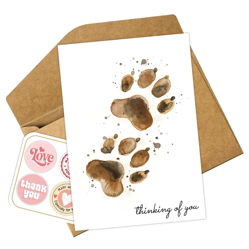Dog Lover Thinking of You Card with Brown Paw Prints