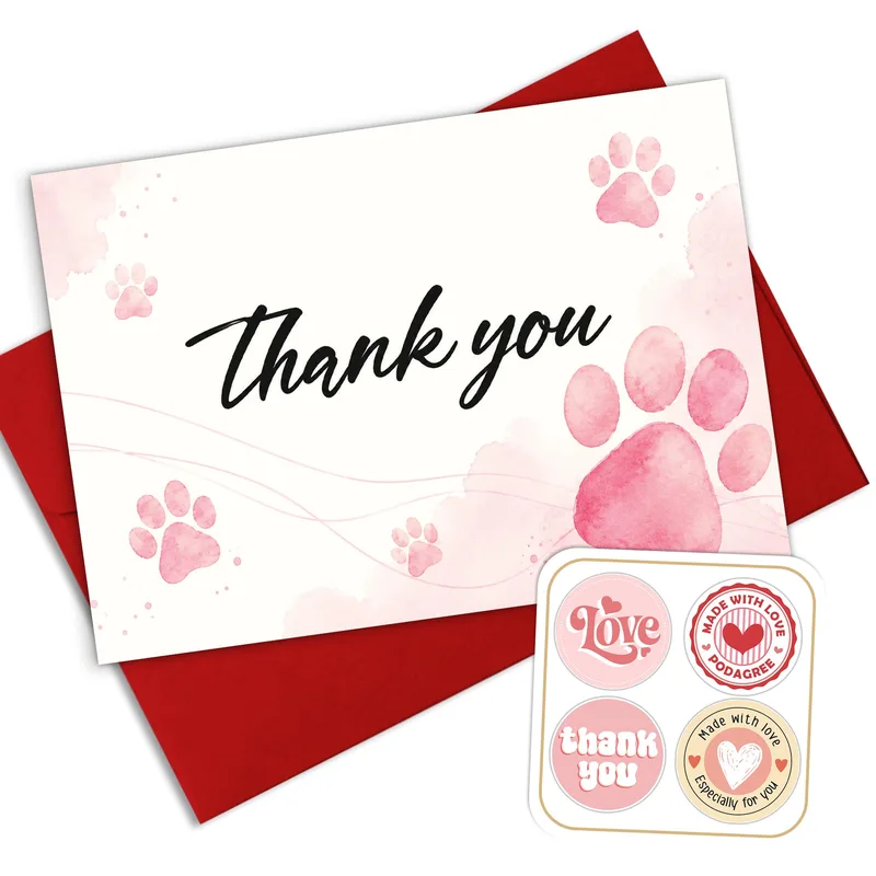 Pink Paw Print Thank You Card for Pet Lovers