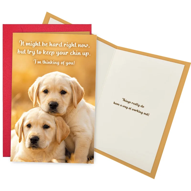 Keep Your Chin Up Card with Two Golden Puppies