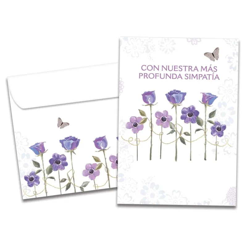 Spanish Sympathy Card with Purple Watercolor Roses
