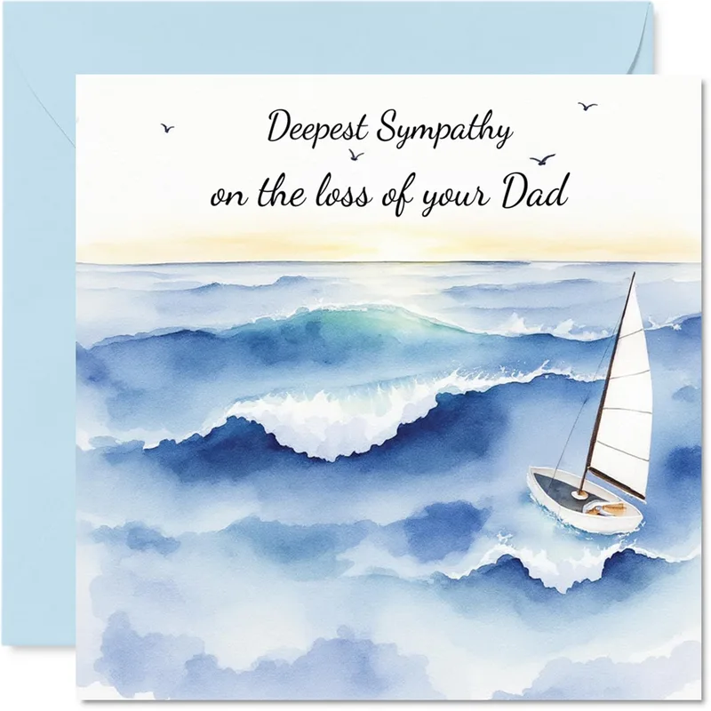 Loss of Father Sympathy Card with Watercolor Seascape and Sailboat